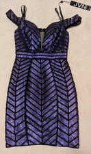 Jovani Chevron Sequined Bodycon Off shoulder Homecoming Dress Purple /Black Sz 2