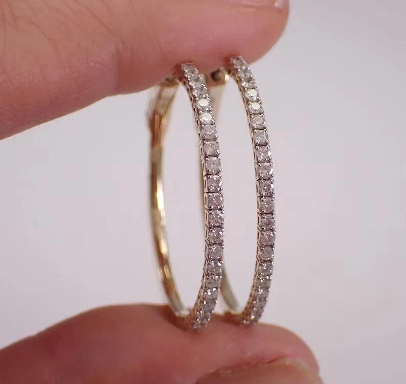 2,00 Ct Rundschliff Simulierte Diamant Damen Creolen 14k Gelbvergoldet - Bild 3 von 4