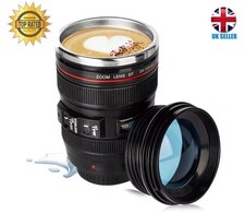 Camera Lens Mug Coffee Tea Stainles Steel Travel Cup Thermos Transparent ABS Lid