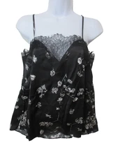 NWT Sz M Cami NYC Spaghetti Strap Black Floral Sweetheart Charmeuse Silk Top