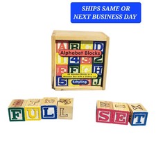 Schylling 48 Wood Blocks Alphabet Wooden Box Letter Number Alpha Play Toy Block