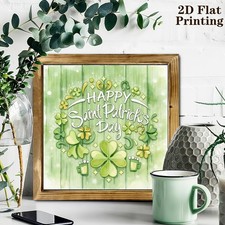 Irish Wooden Plaque Happy St. Patrick's Day Clover Wreath Farmhouse Wall Decor
