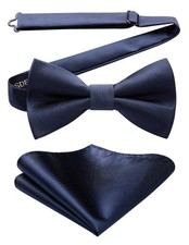 Mens Bow Ties Solid Color Pretied Pocket Square Set Classic Formal Tuxedo Party