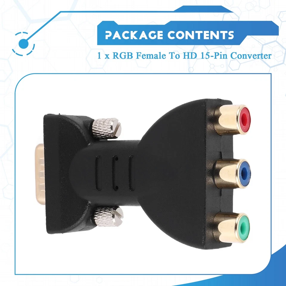 3 RGB Female to 15-Pin VGA Component Video Jack Adapter Conventer R2Q47219 - Image 4 of 4