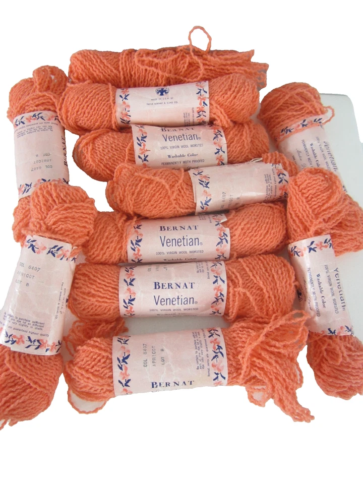 Lot 11 Vtg Bernat Venetian Apricot Orange 100% Virgin Wool  1 Oz Skeins Washable - Image 3 of 4