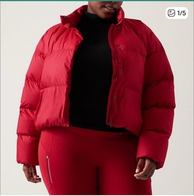Athleta NWT Summit Down Jacket, Candy Red SIZE 3XL Cropped Warm Coat Winter