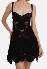 Oscar de la Renta Women Black Shell Crochet Sweetheart Minidress Size M