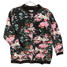 VTG 90s Womens Floral Sweatshirt Jacket Sz M Snap Front Grannycore Cottage Retro