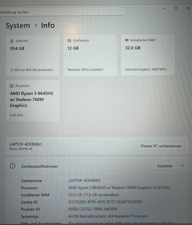 Acer Nitro V16 (ANV16-41) – Ryzen 5 8645HS | RTX 4060 | 32 GB RAM | Top Zustand - Bild 4 von 4