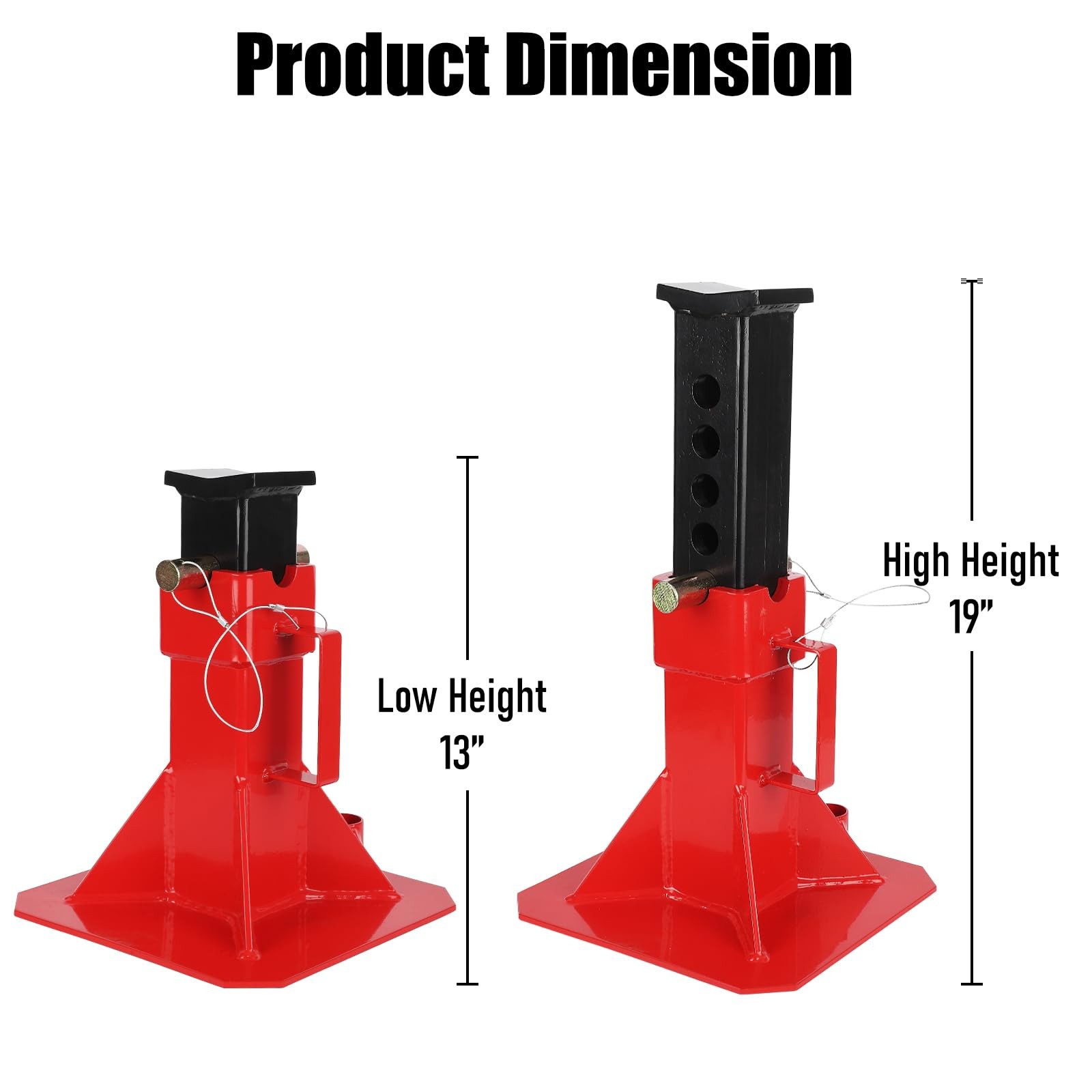 1 Pair 22 Ton Heavy Duty Pin Type Professional Car Jack Stand with Lock, Red