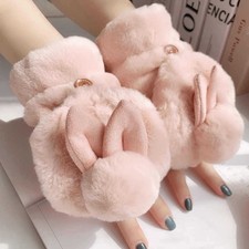 Women Furry Plush Fleece Gloves Winter Warm Glove Half-Finger Gloves Mitten Gift