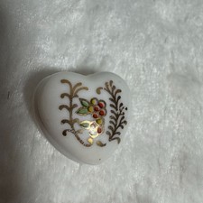MiniatureVintage Heart-Shaped Ceramic Trinket Box With Gold Red Floral Design
