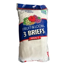 Vintage Fruit Of The Loom 3 Pack Mens 3XL 50-52 White Briefs 100% Cotton 2006