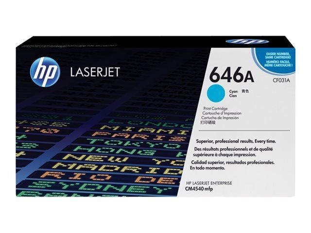 Toner cyan HP 646A authentique haute capacité avec technologie laser anti-bavure