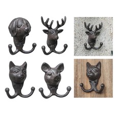 Porte-manteau fonte avec tête d'animal et double crochet, polyvalent pour la