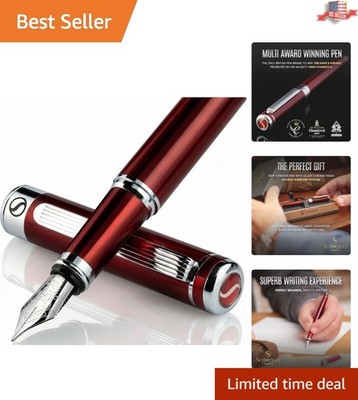 Deep Crimson Luxury Fountain Pen with Chrome Finish - Gift Set for Professionals