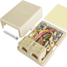 Dual Port Surface Mount Phone Jack Box RJ11 6P4C with 4 Screw Terminals Ivory