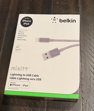 Belkin MIXIT Metallic Charge & Sync Cable 10ft for iPhone iPad - Gray - NEW 