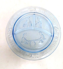 Tiara Indiana Glass Ice Blue Child's Nursery Rhyme Divided Plate 8 1/2"