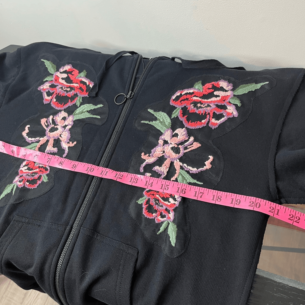 Sanctuary Women's Embroidered Floral Full Zip Hooded Sweater