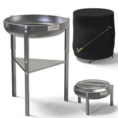 LAWA LIVING AND LIFESTYLE Feuerschale Feuerstelle Garten 60cm Terrassenfeuer V2A EDELSTAHL Dreibein Grill