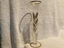 Wheat Pattern Bud Vase Clear & Gold 10" Mid Century Modern
