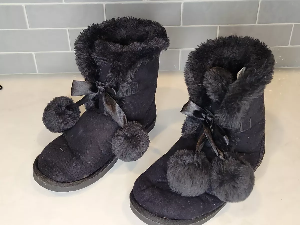 Cute Winter Boots Black Suede Faux Fur Sherpa Girls Size 2/3 Aldi