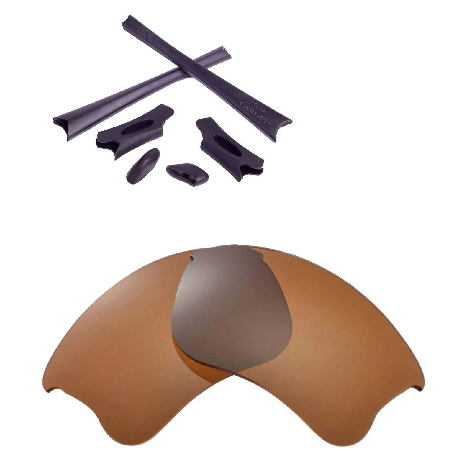 Walleva Brown Polarized Lenses And Black Rubber Kit For Oakley Flak Jacket XLJ