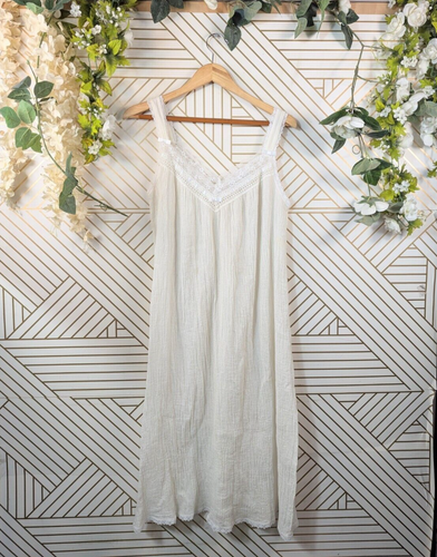 VINTAGE OSCAR De LAa RENTA White Sleeveless Semi-Sheer Lace-Trim Maxi Dress Sz M - 第 1/10 張圖片