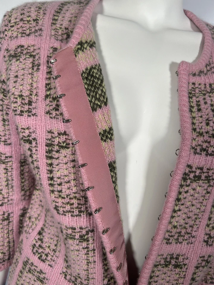 Matilde Cardigan Vintage Pink Cashmere Green Melange 3/4 Sleeve Size M - Image 3 of 4