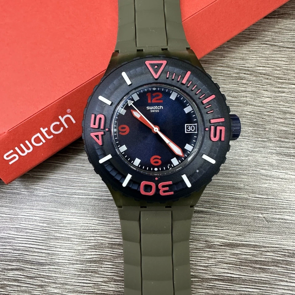 NEW✅LIMITED EDITION✅ Swatch SCUBA WHALEBONE Olive Green 44mm Watch SUUG400 - image 4 of 4