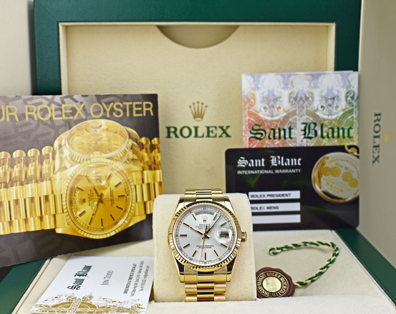 ROLEX 18kt Gold DayDate President Silver Stick Dial Model 118238 SANT BLANC