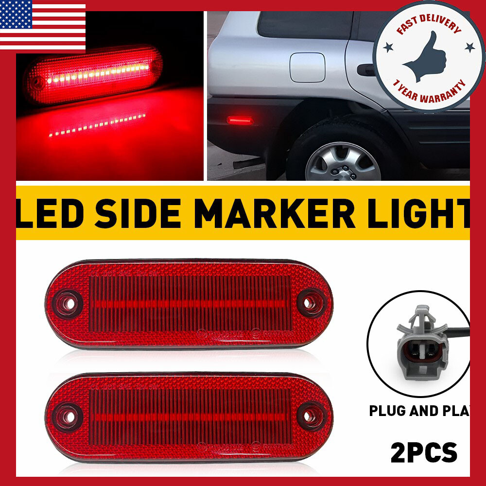 Pair Red Rear Fender Corner Parking Signal Side Marker Light For 96-00 RAV4