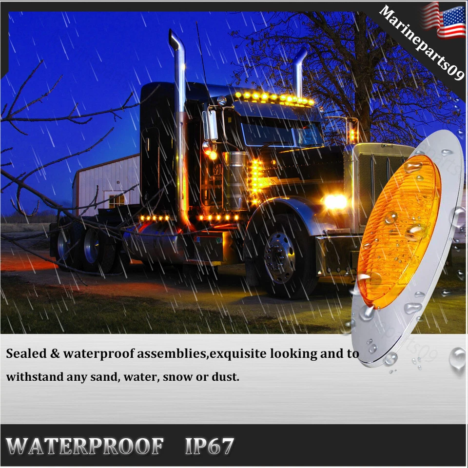 4x Oval Freightliner Trailer Truck Side Marker Lights Amber LED Clearance Light - Image 4 of 4