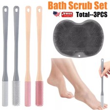 3x Toe Space Cleaning Brush Back Massager Shower Long Handle Brush Silicone Pad