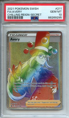 Pokemon Sword & Shield Chilling Reign Secret Full Art Avery #211/198 PSA 10