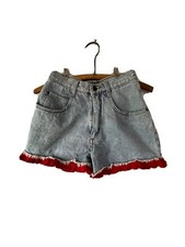 CUTE 80s DENIM SHORTS With Red RUFFLE TRIM Ex Small To Small