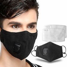 Anti Pollution Washable Cotton Face Mask with Replaceable Valve Filter, Black