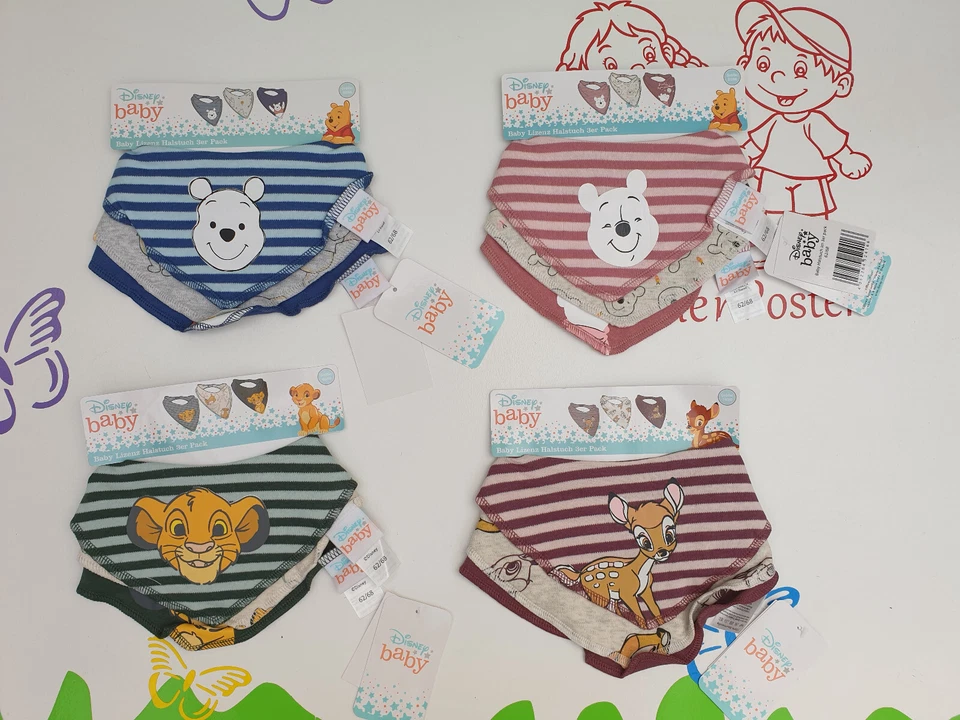 DISNEY BABY Halstuch 3 Paar Winnie Pooh Bambi König der Löwen Größe 62/68 74/80 86/92