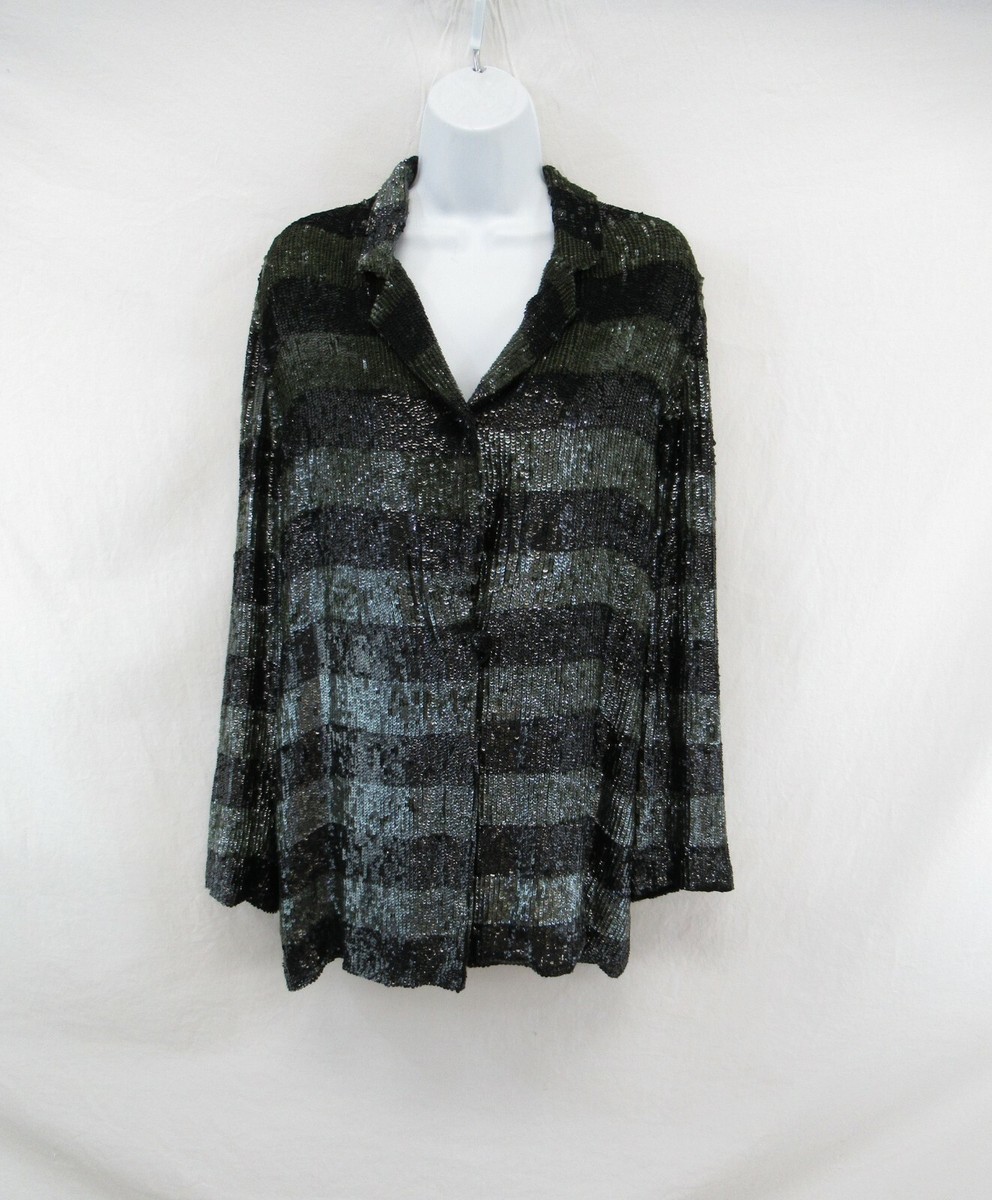 トップス Emporio Armani cardigan with sequins NWT EMPORIO ARMANI Women's One Button Sequin Stripe Cardigan Size