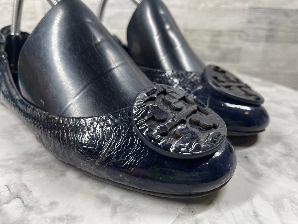 Mocassim Tory Burch Ballet Flats Feminino 9M Reva Preto Azul Patente - Imagem 2 de 4