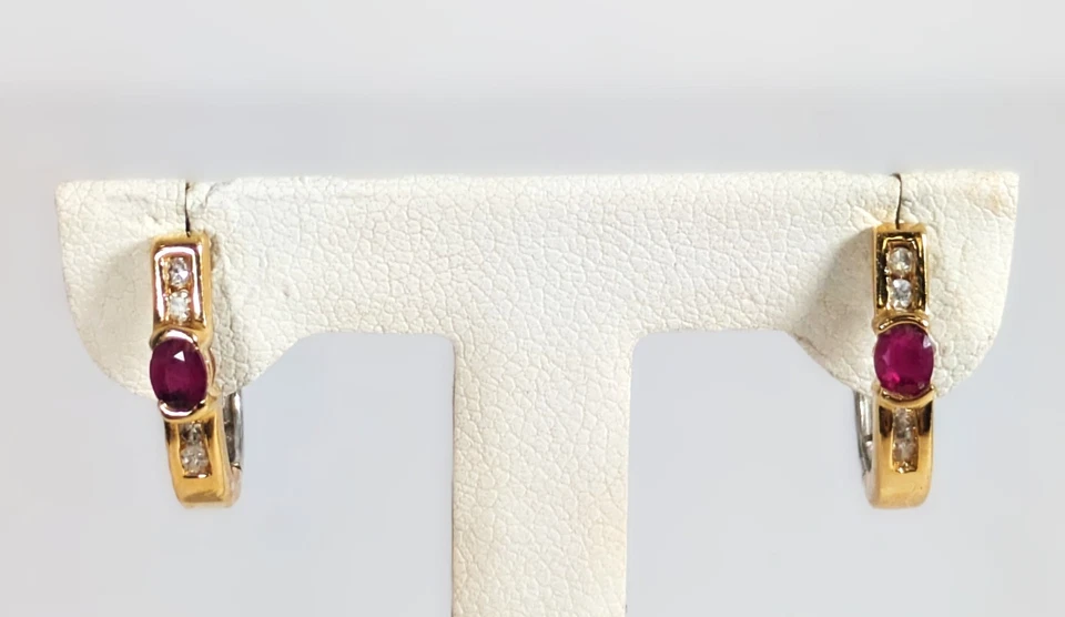 14K Gold Two-Tone Diamond & Ruby Earrings - Image 2 of 4