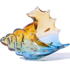 LCCCK Sea Glass Art Figurines Hand Blown Conch Shell Sculpture, Teal/Blue