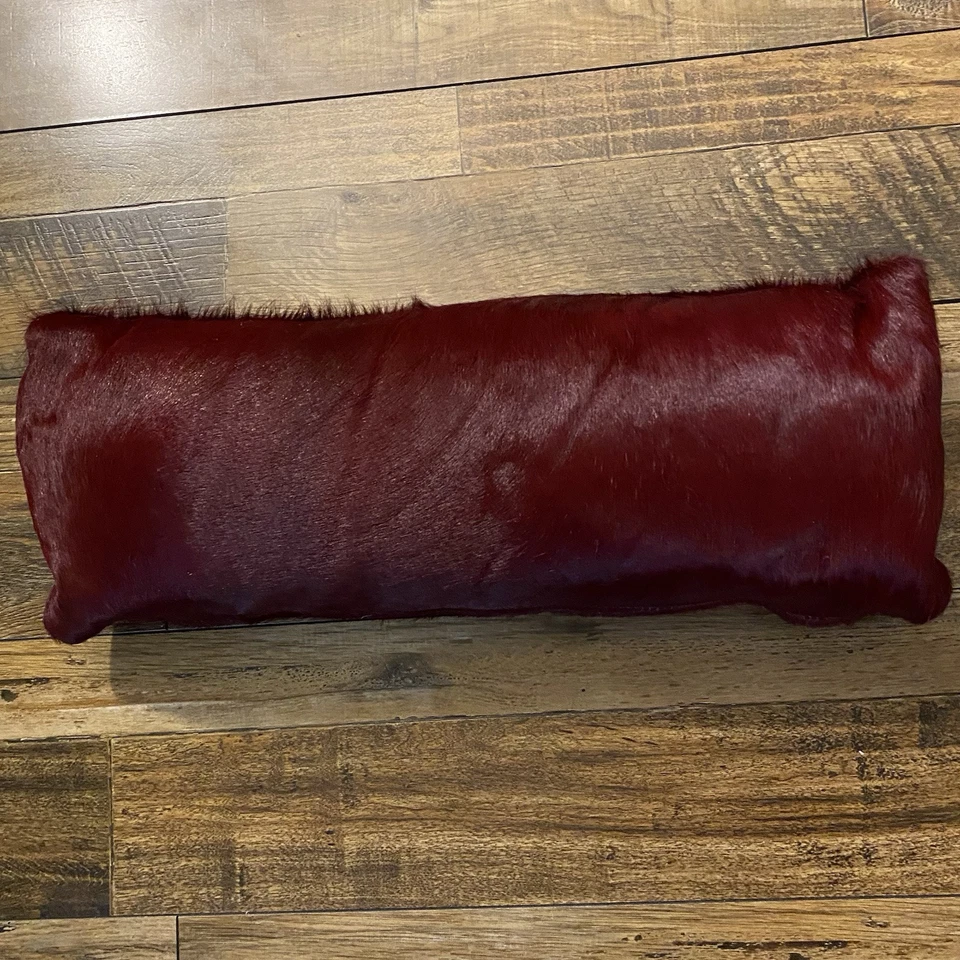 Cowhide Leather Lumbar Pillow 8"x23" Marquis Red/Burgandy - Image 2 of 4