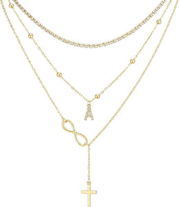 Authentic Initial Cross Necklaces for Women 14K Gold Plated Necklace | 3 Pcs Trendy Stack