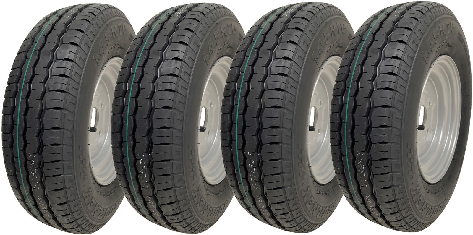 145R10 Trailer Wheel, Tyre 10"" 500kgs 84/82N 4 stud 4 Inch PCD E-Mark (Set of 4)