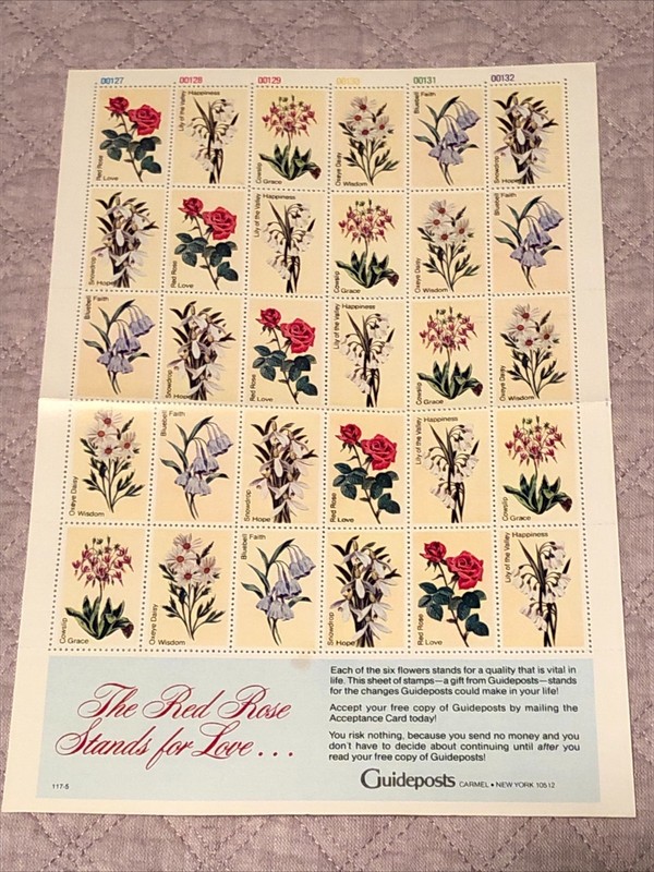 Guideposts Set of 6 Flowers on 1 Full Sheet with 30 Stamps total