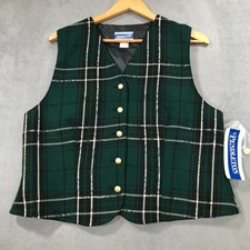 Vintage Pendleton Wool Vest Women  s 16 Plaid Button Green Made In USA 80  s NEW