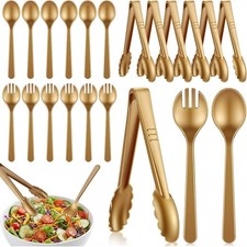 FoldTier 18 Pcs Disposable Plastic Gold Utensils Set: Spoons, Forks, Tongs for