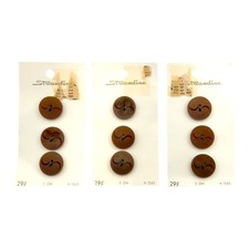 Brown Carved Swirl Buttons 1970s Round Plastic 11/16" Vintage Streamline 9 Pcs